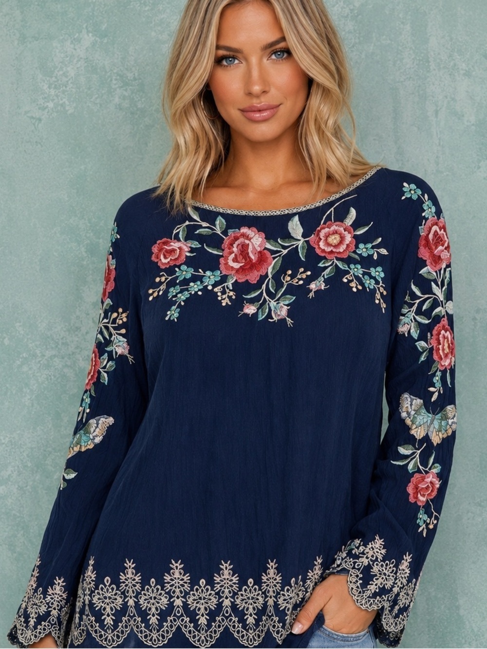 Johnny Was heavily embroidered Reena blouse NWT